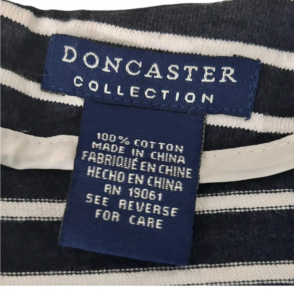 DONCASTER COLLECTION Navy and white striped 3/4 sleeve tunic top XL Good Cond.